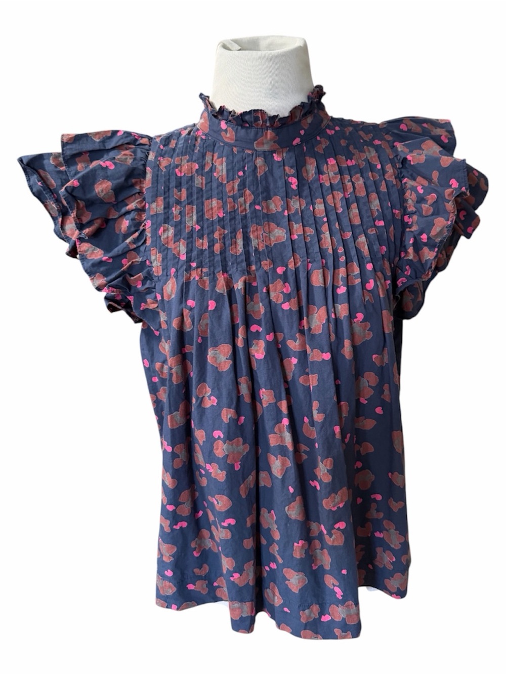 Oliphant Women's navy Pintuck Ruffle Blouse XS bohemian boho-chic feminine - Picture 3 of 9